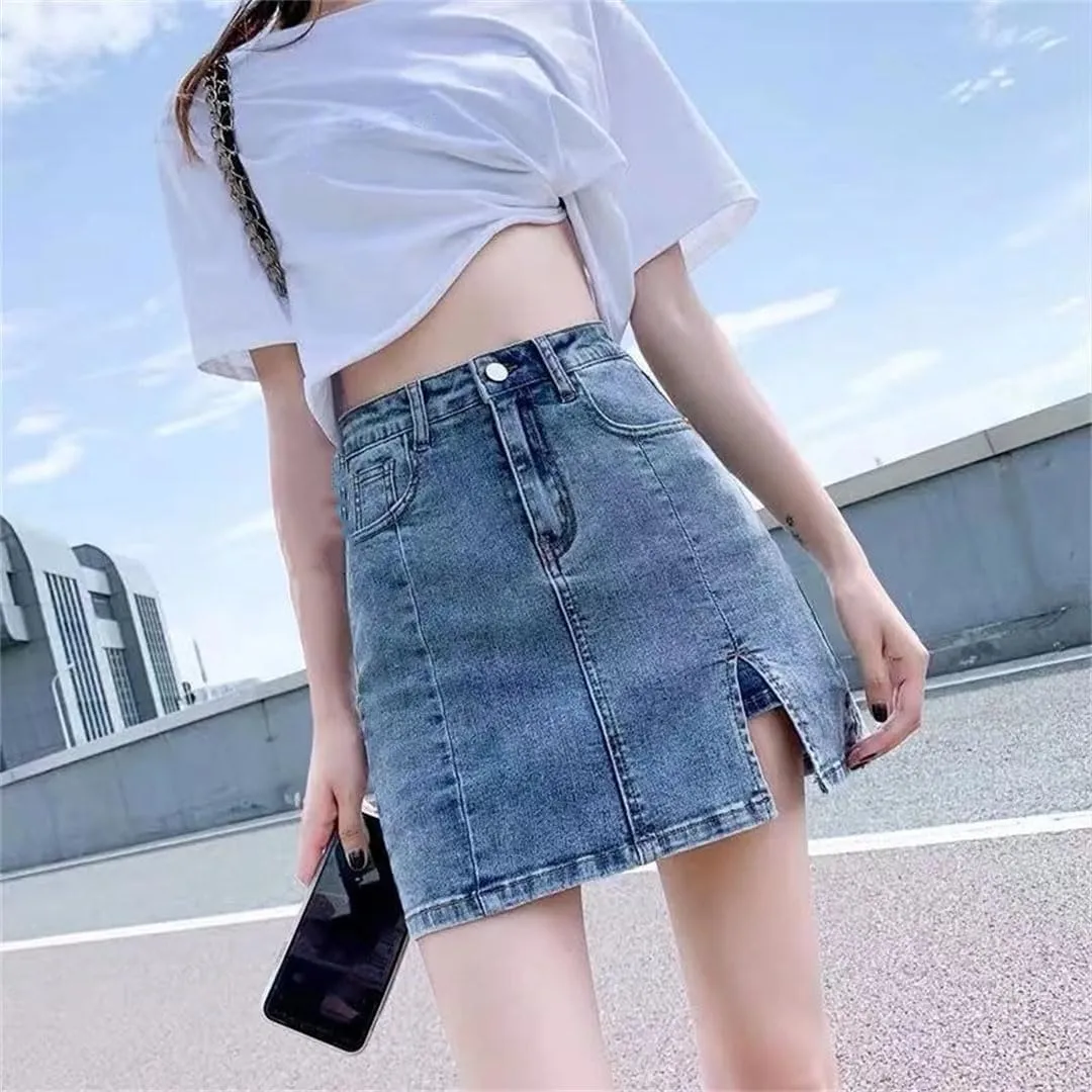 Women Shorts Mini Pants Skirt A-LINE Stretch Slim Fit High Waisted Jean Skirts