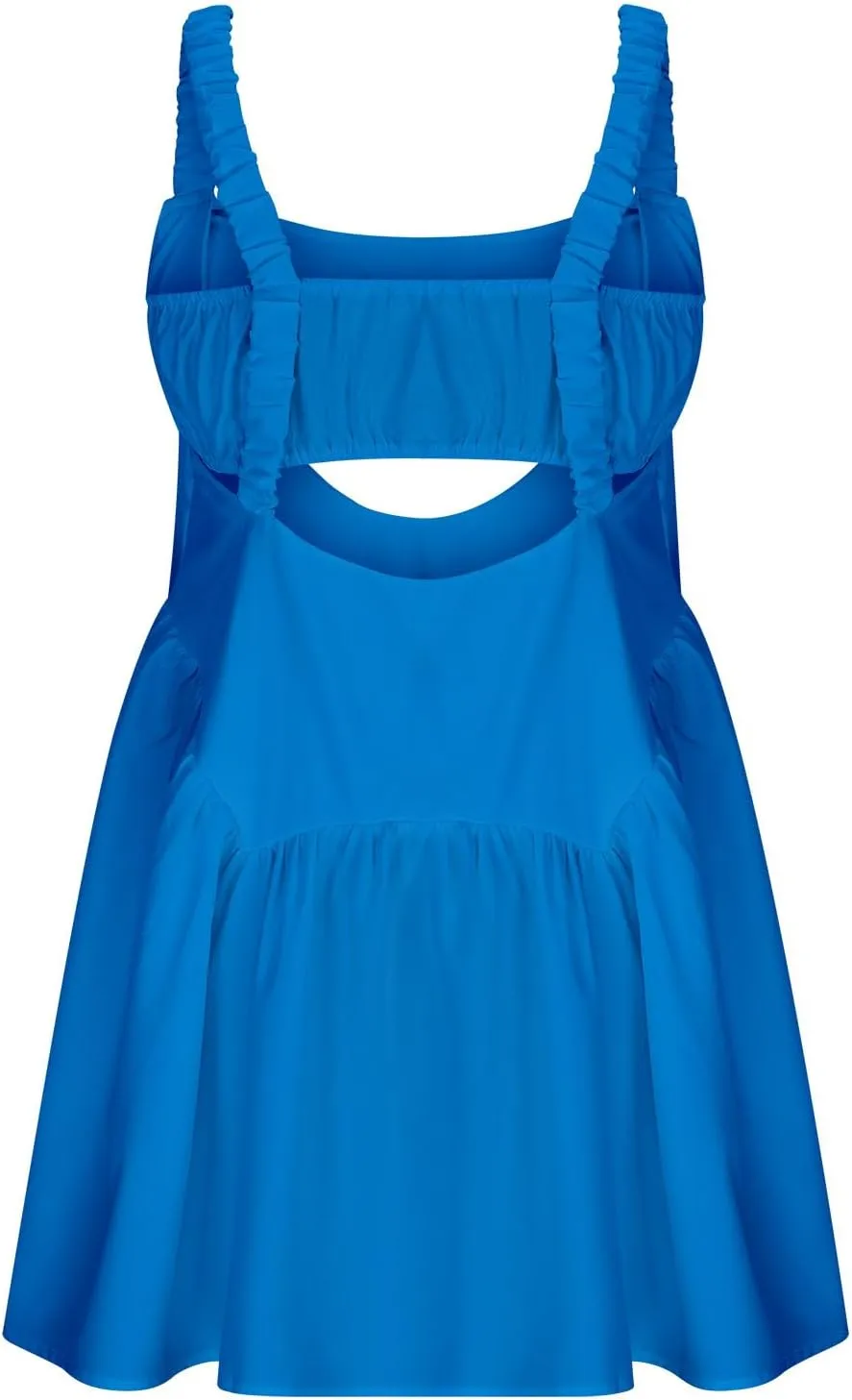 Women Tennis Dress with Built in Shorts and Bra Sleeveless Casual Backless Golf Dress Athletic Dress with Pockets