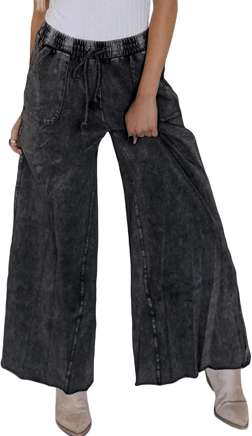 Women Wide Leg Sweatpants Jeans High Waist Baggy Trouser Loose Boyfriend Denim Pants Y2K