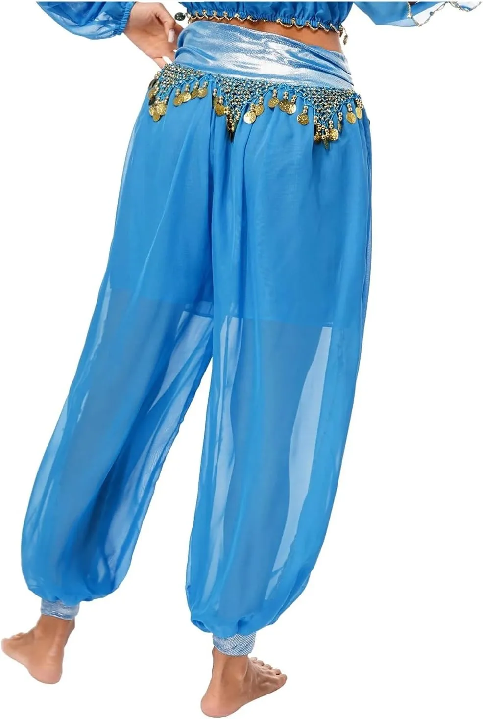 Womens Belly Dance Harem Pants Halloween Carnival Costume Sequin Tassel Trouser Dance Performance Loose Pants(White)