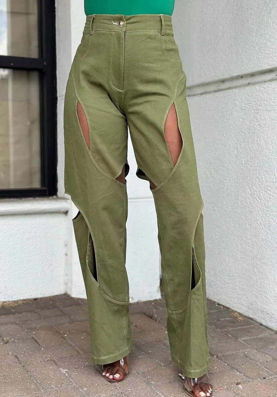 Women's Camo Cargo Pants High Waist Y2K Baggy Cut Out Straight Leg Casual Trousers Streetwear