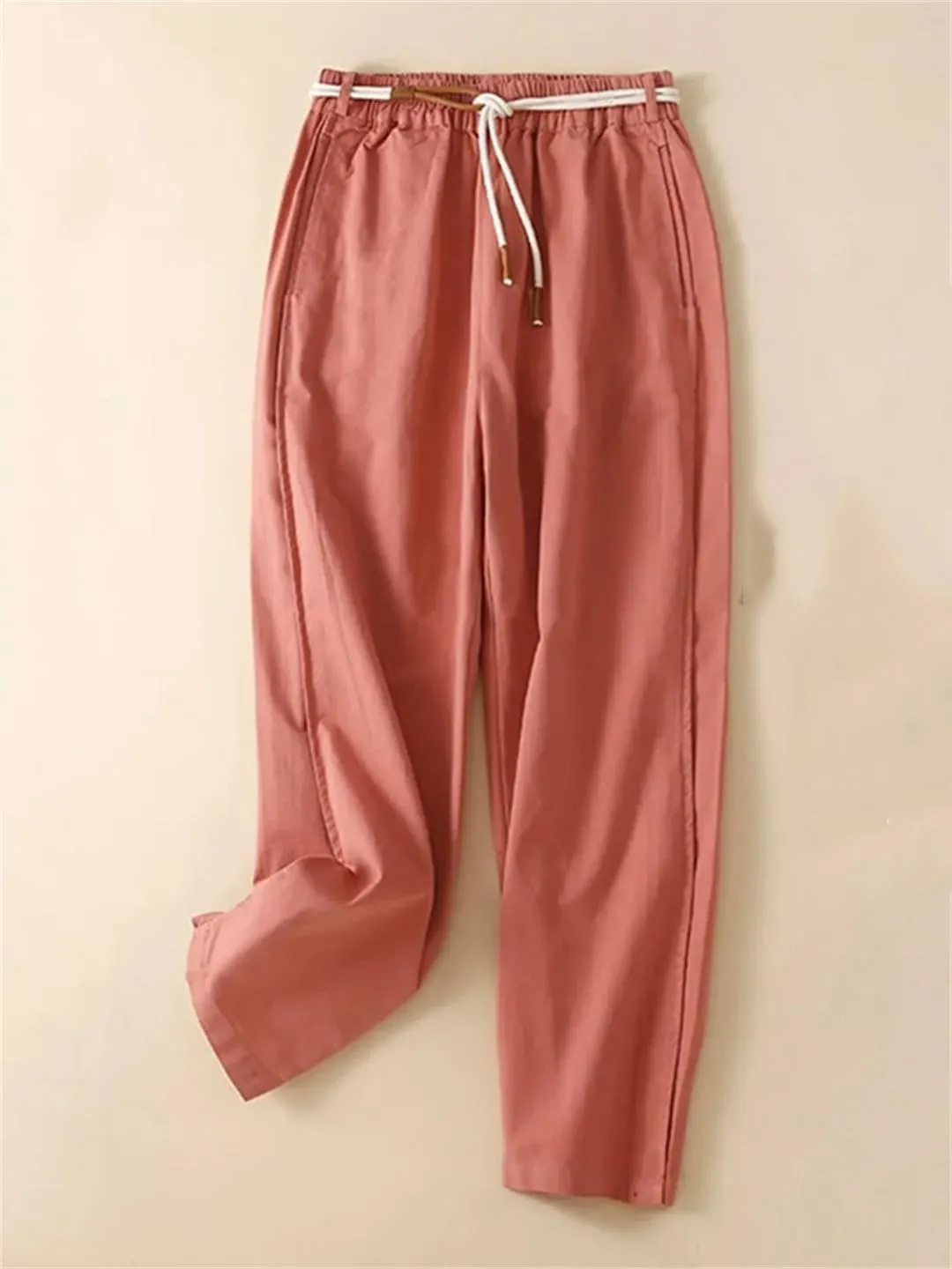 Women's Cotton Nine-Point Pants Solid Color Wide Leg Pants Loose High Waist Harem Pants