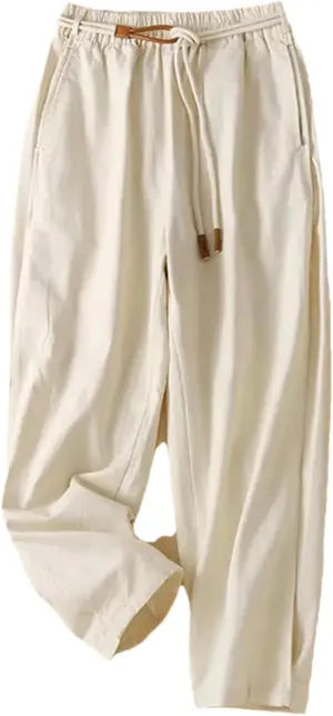 Women's Cotton Nine-Point Pants Solid Color Wide Leg Pants Loose High Waist Harem Pants
