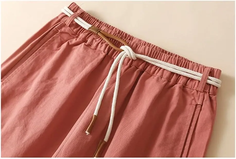 Women's Cotton Nine-Point Pants Solid Color Wide Leg Pants Loose High Waist Harem Pants