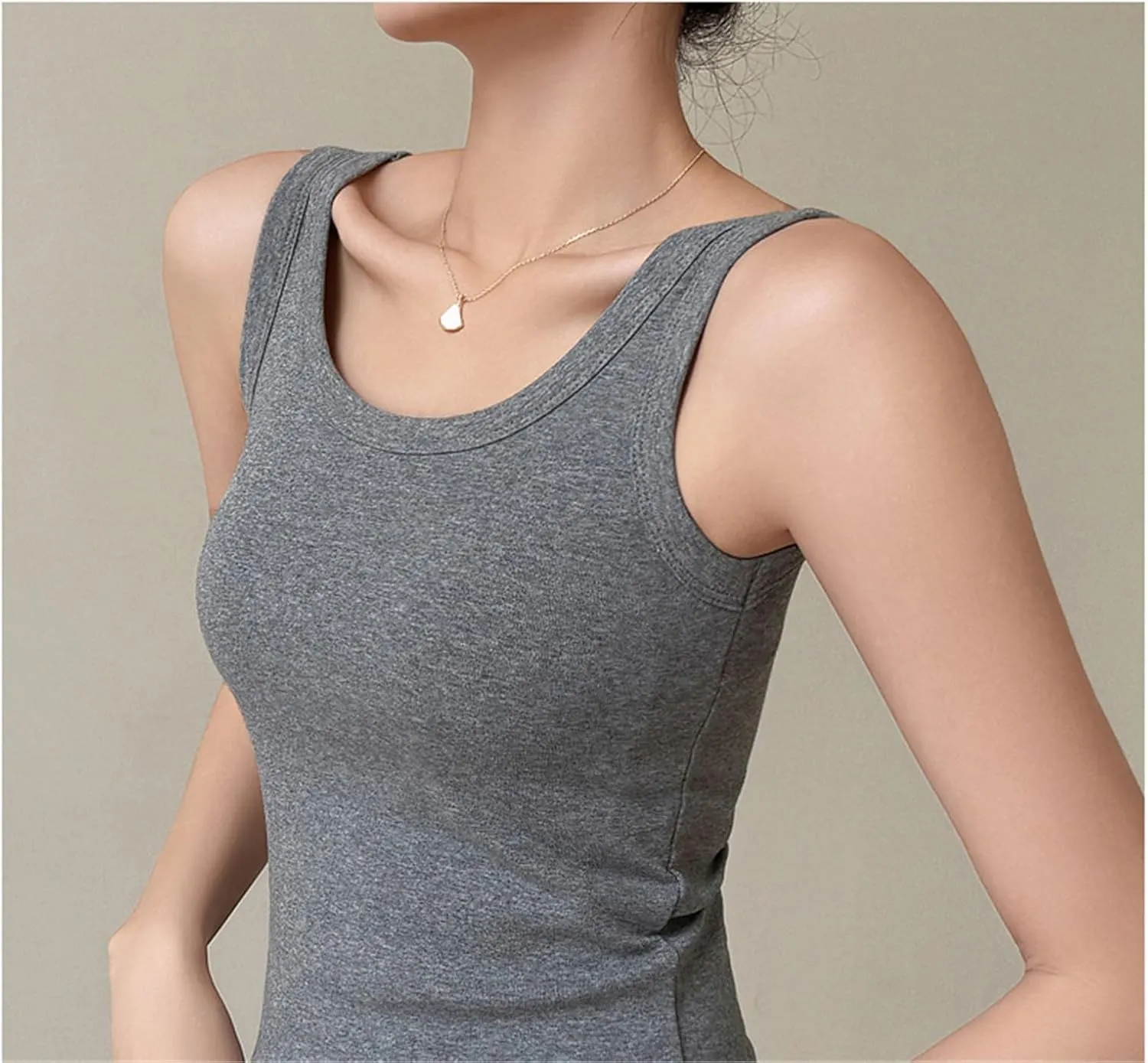 Women's Cotton U-Shaped Beauty Base Back Camisole Inner Wear with Chest Pad One-Piece Outer Wear Knitted Top