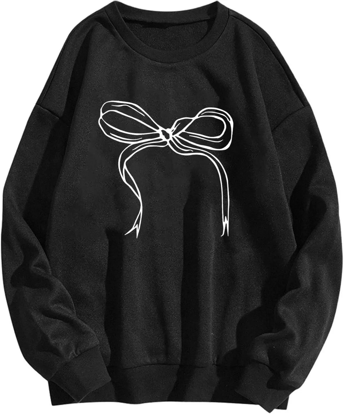 Women's Cute Bow Sweatshirt Plus Size Casual Long Sleeve Crew Neck Sweatshirts Fall Loose Fit Y2k Pullover Tops