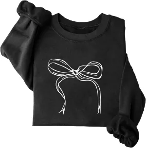 Women's Cute Bow Sweatshirt Plus Size Casual Long Sleeve Crew Neck Sweatshirts Fall Loose Fit Y2k Pullover Tops