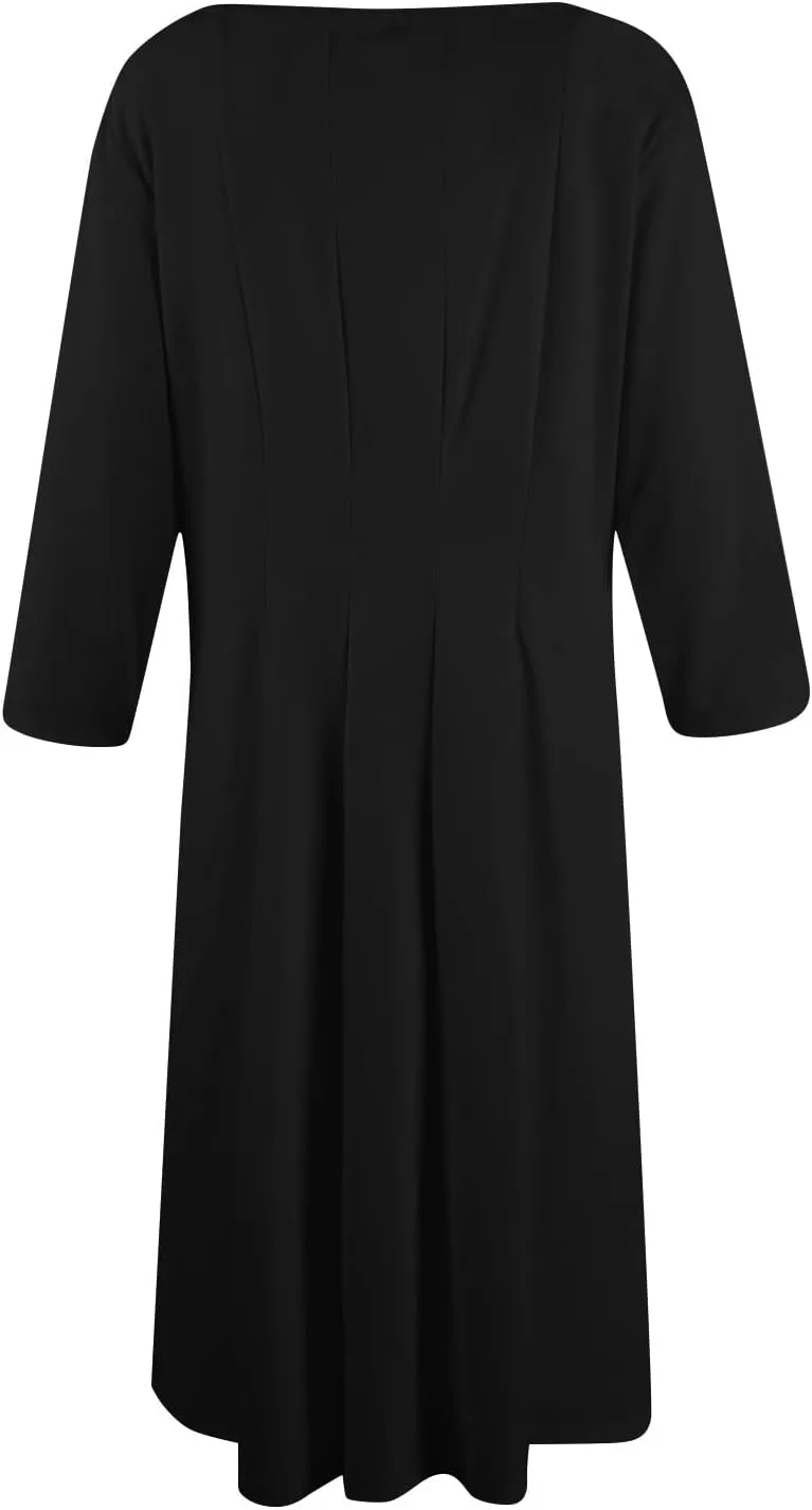 Womens Dress 3/4 Sleeve Summer Wrap Dress Plus Size Solid Plain Pleated Midi Dresses Spring Crewneck Dresses with Pocket