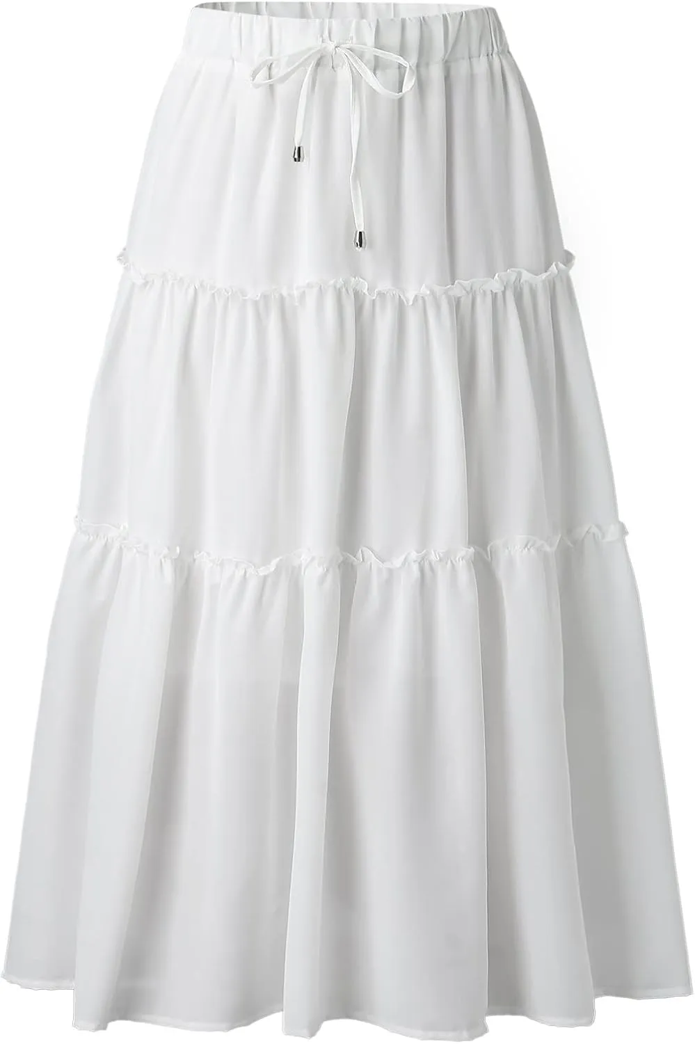 Womens Elastic High Waist Boho Maxi Skirt Ruffle A Line Swing Long Skirts Pleated Skirt for Women