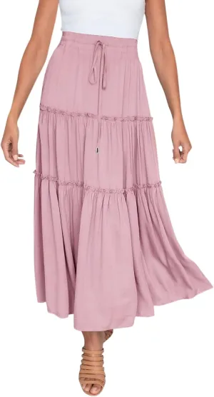 Womens Elastic High Waist Boho Maxi Skirt Ruffle A Line Swing Long Skirts Pleated Skirt for Women