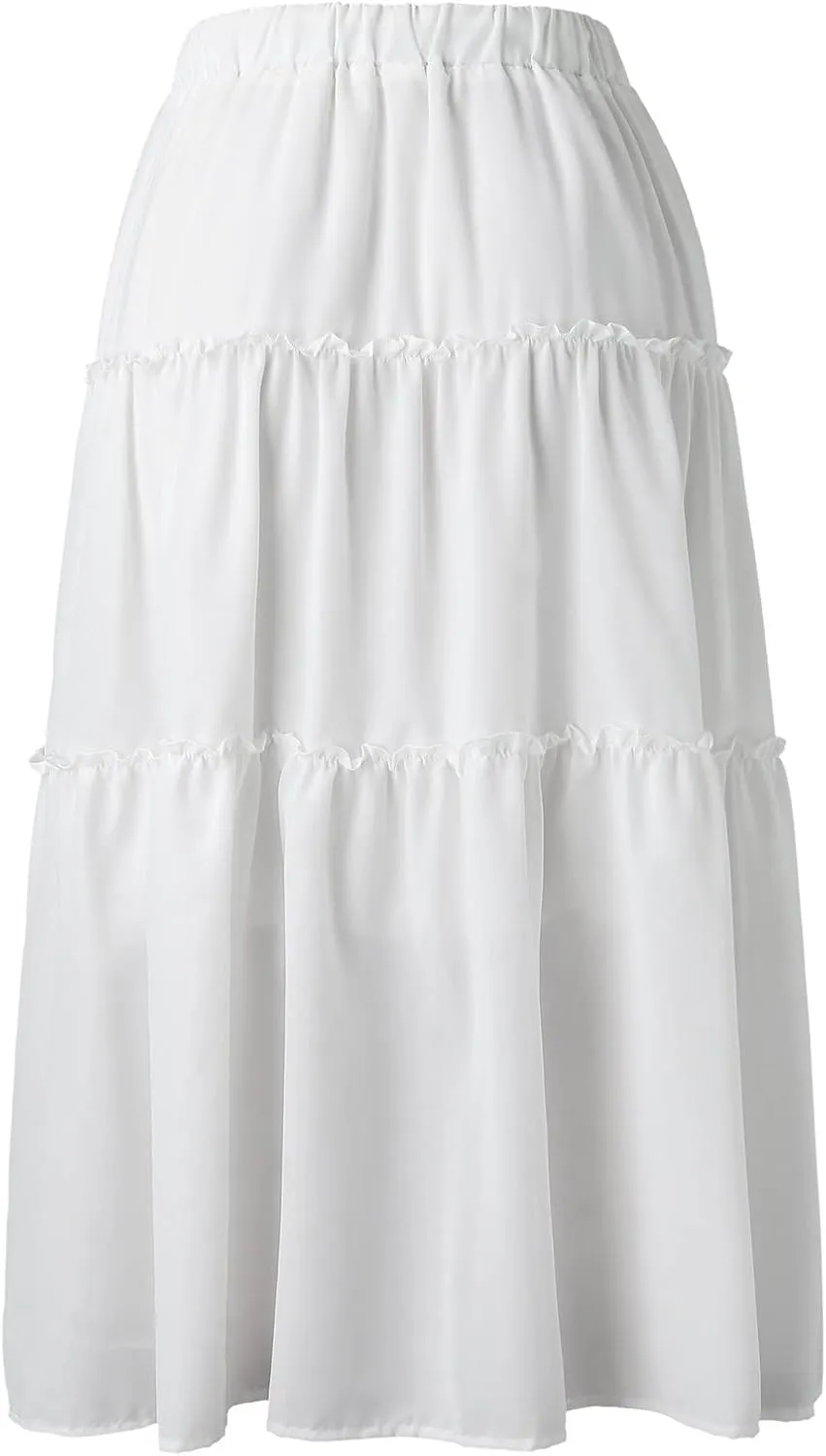 Womens Elastic High Waist Boho Maxi Skirt Ruffle A Line Swing Long Skirts Pleated Skirt for Women