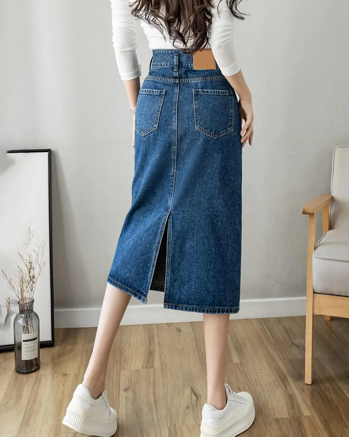 Women's Fashion High Waisted Denim Skirt Ladies Casual Straight Long Jeans Skirt