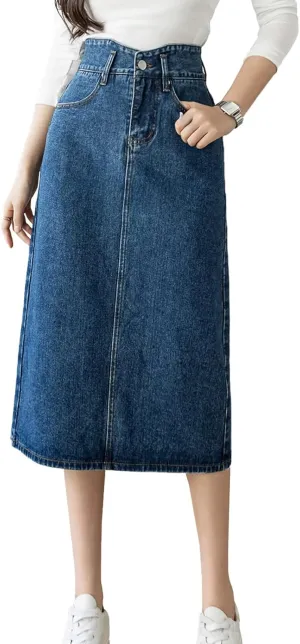 Women's Fashion High Waisted Denim Skirt Ladies Casual Straight Long Jeans Skirt