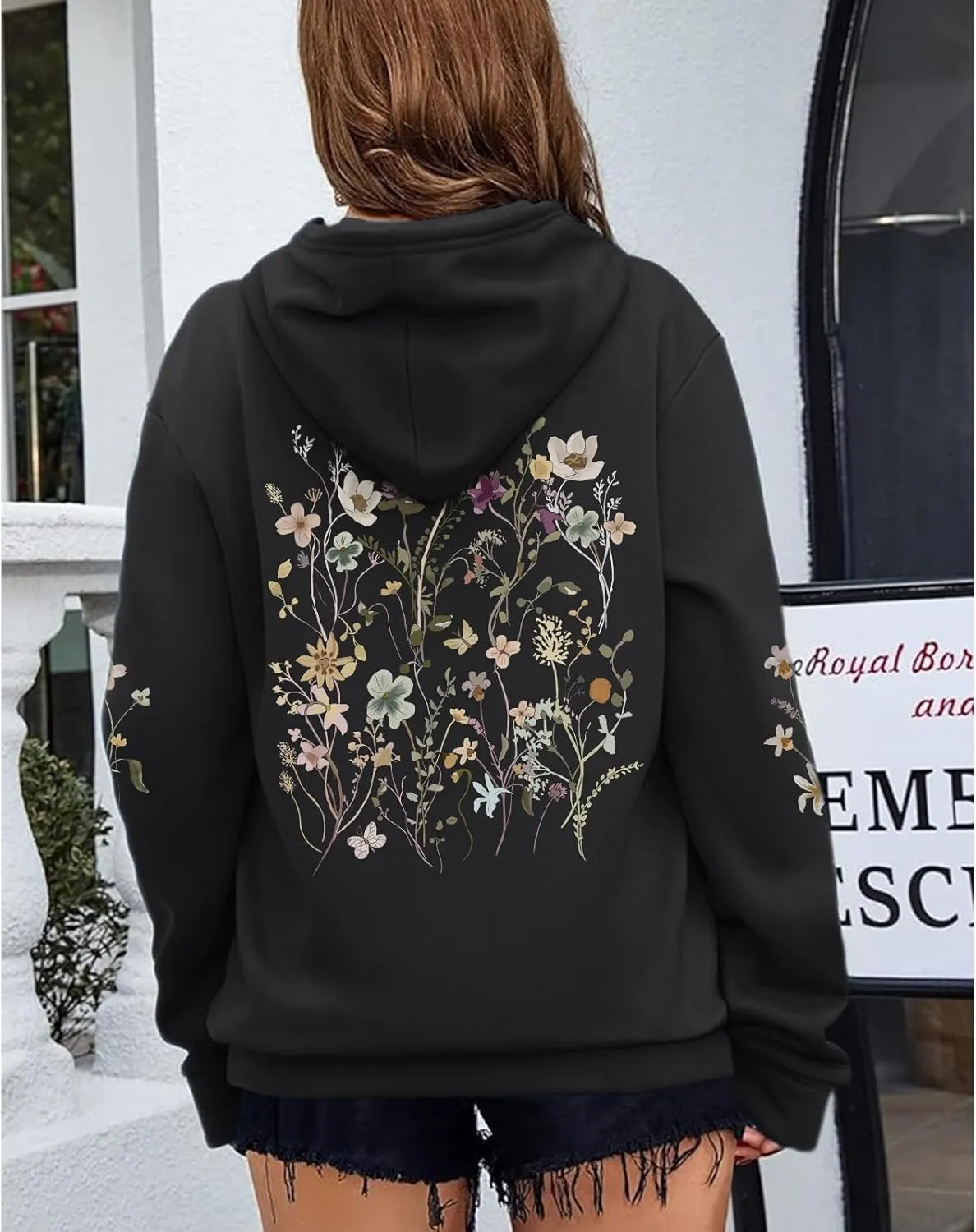 Women's Floral Printed Hoodies Vintage Aesthetic Flower Graphic Sweatshirt Cute Boho Fleece Thermal Hoodie Pullover