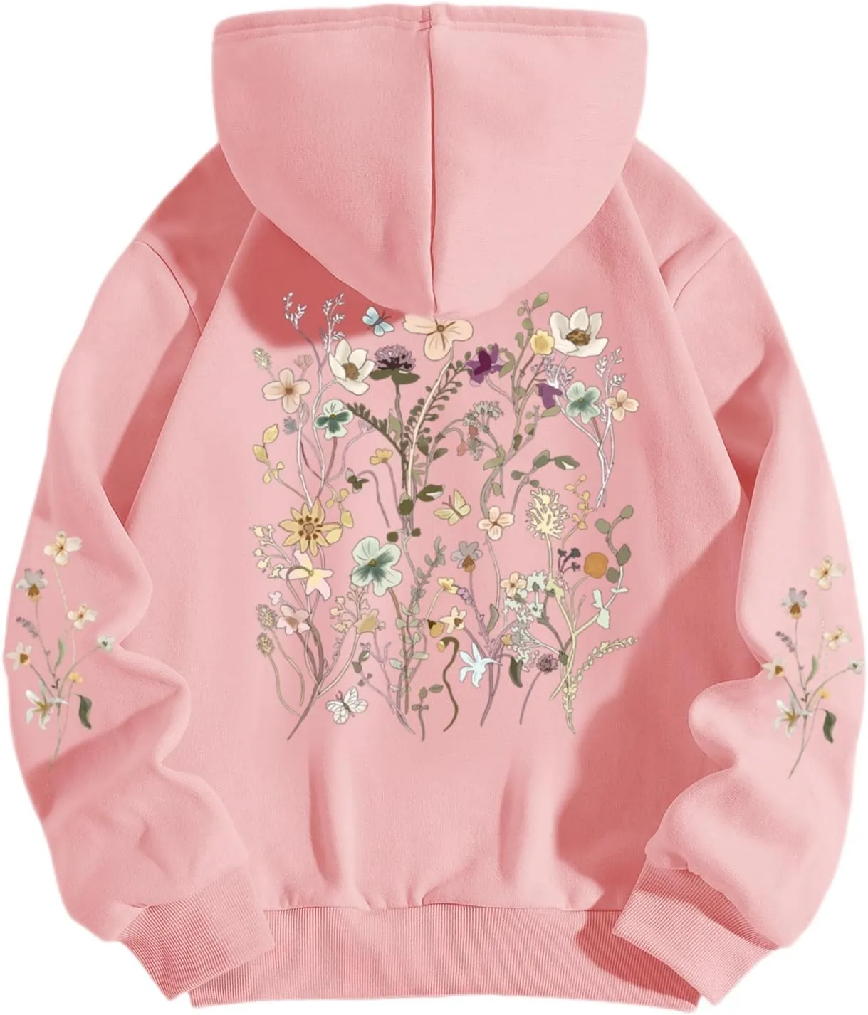 Women's Floral Printed Hoodies Vintage Aesthetic Flower Graphic Sweatshirt Cute Boho Fleece Thermal Hoodie Pullover