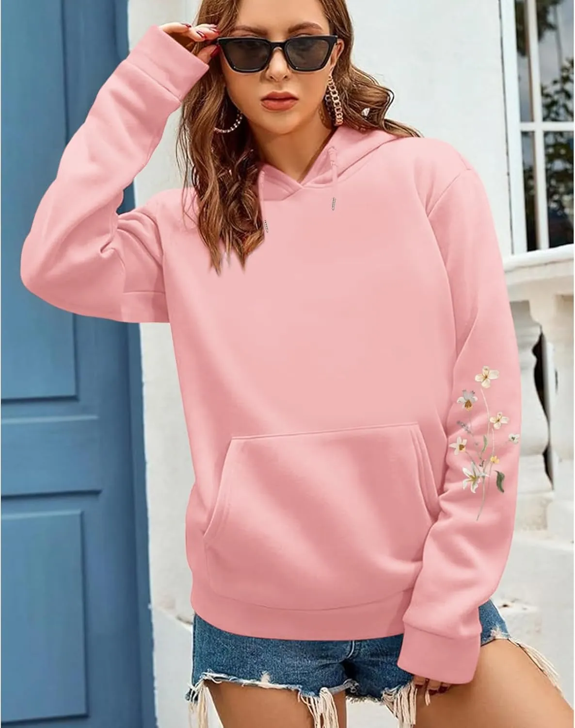 Women's Floral Printed Hoodies Vintage Aesthetic Flower Graphic Sweatshirt Cute Boho Fleece Thermal Hoodie Pullover