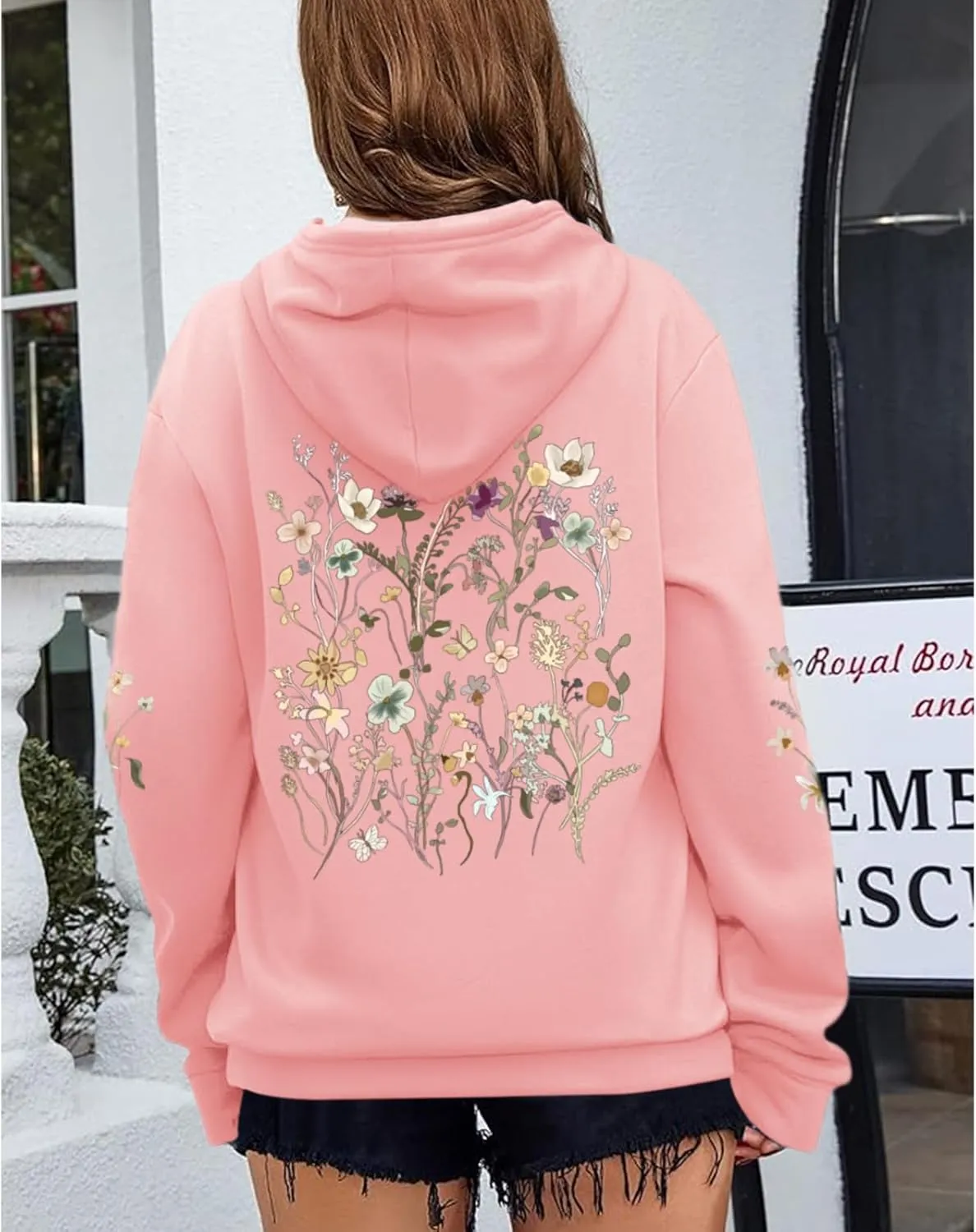Women's Floral Printed Hoodies Vintage Aesthetic Flower Graphic Sweatshirt Cute Boho Fleece Thermal Hoodie Pullover