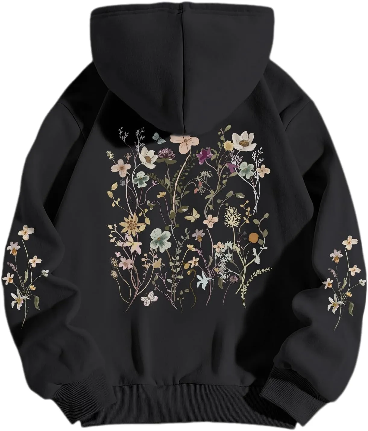 Women's Floral Printed Hoodies Vintage Aesthetic Flower Graphic Sweatshirt Cute Boho Fleece Thermal Hoodie Pullover