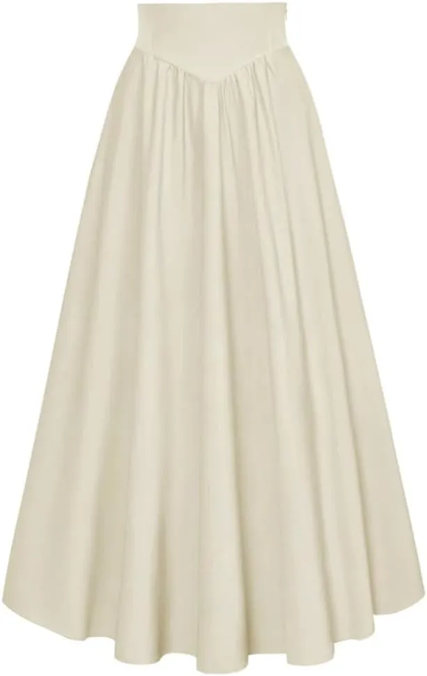 Women's High Waist A-Line Skirt Solid Color Retro Skirts Women Midi Casual Skirt