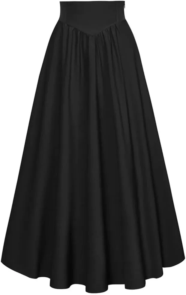 Women's High Waist A-Line Skirt Solid Color Retro Skirts Women Midi Casual Skirt