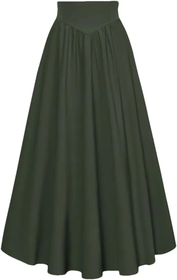 Women's High Waist A-Line Skirt Solid Color Retro Skirts Women Midi Casual Skirt
