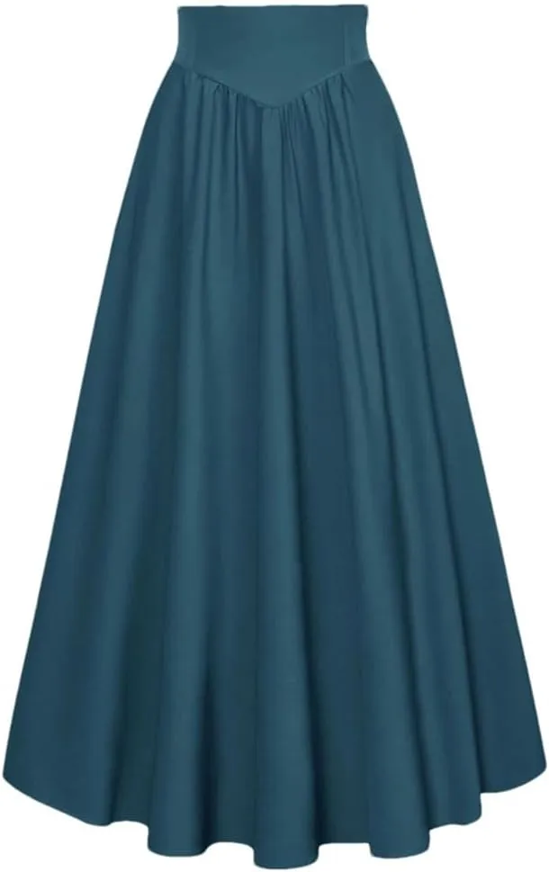 Women's High Waist A-Line Skirt Solid Color Retro Skirts Women Midi Casual Skirt