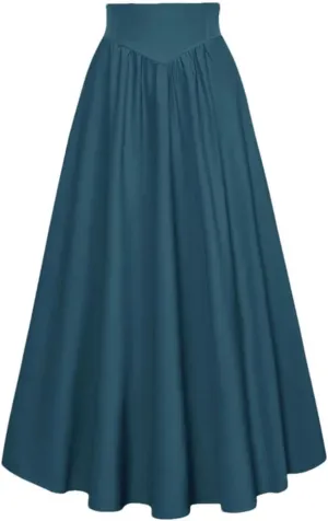 Women's High Waist A-Line Skirt Solid Color Retro Skirts Women Midi Casual Skirt