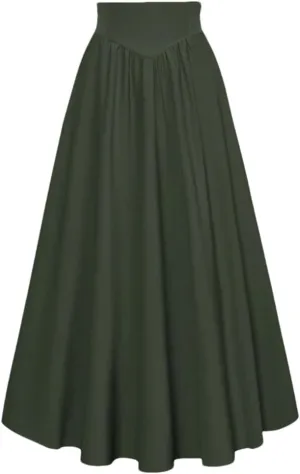 Women's High Waist A-Line Skirt Solid Color Retro Skirts Women Midi Casual Skirt