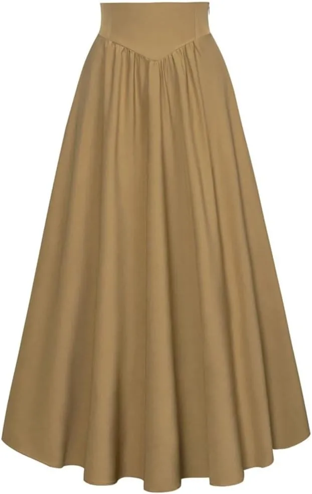 Women's High Waist A-Line Skirt Solid Color Retro Skirts Women Midi Casual Skirt