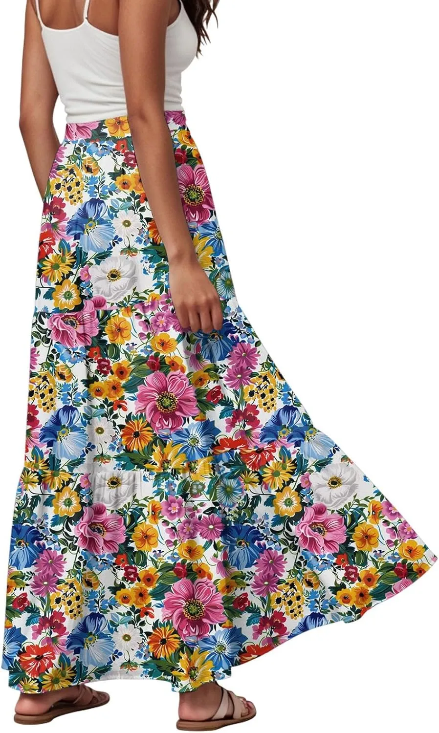 Womens High Waist Maxi Skirt Midi Swing Skirts Beach Vacation Cruise Outfits with Pockets