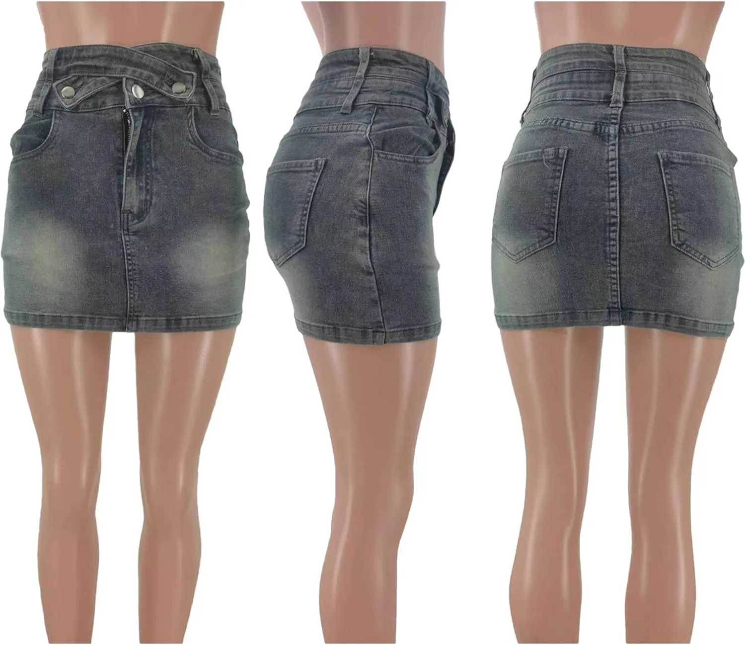 Women's High Waisted Denim Mini Skirt Casual Stretch Slim Fit Cargo Jean Skirt with Pockets Y2k Streetwear