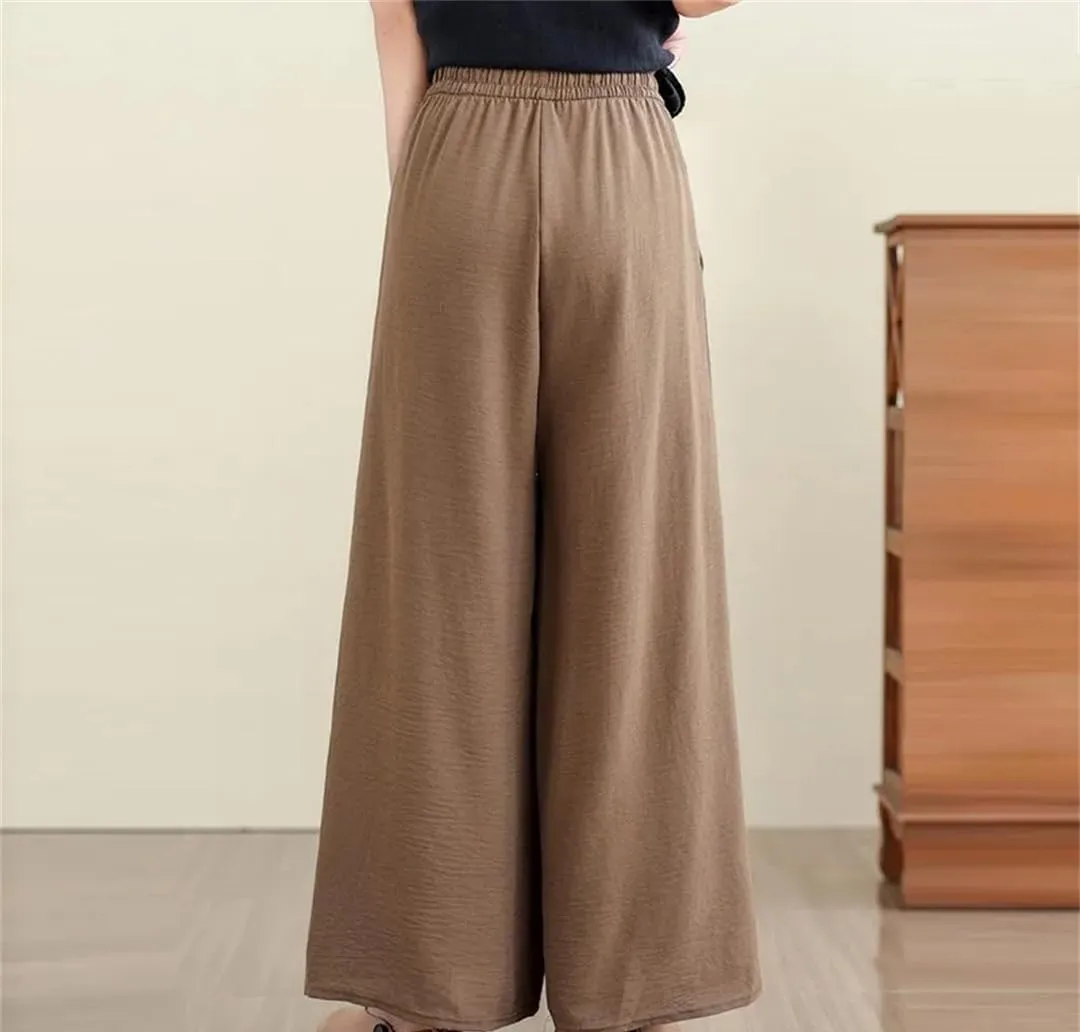 Women's High-Waisted Wide-Leg Pants, Loose Cotton and Linen Cropped Pants, Thin Harem Pants