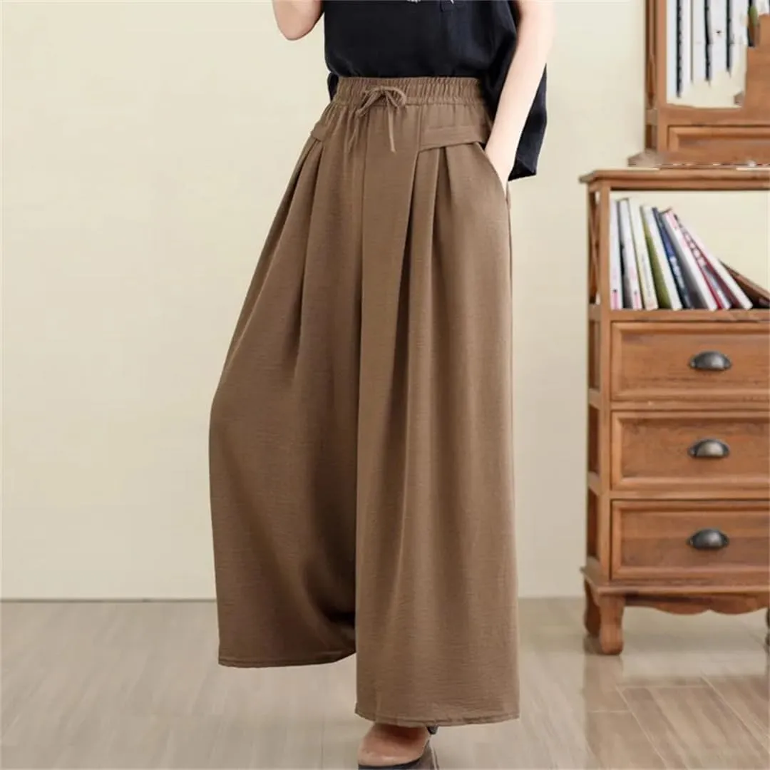 Women's High-Waisted Wide-Leg Pants, Loose Cotton and Linen Cropped Pants, Thin Harem Pants