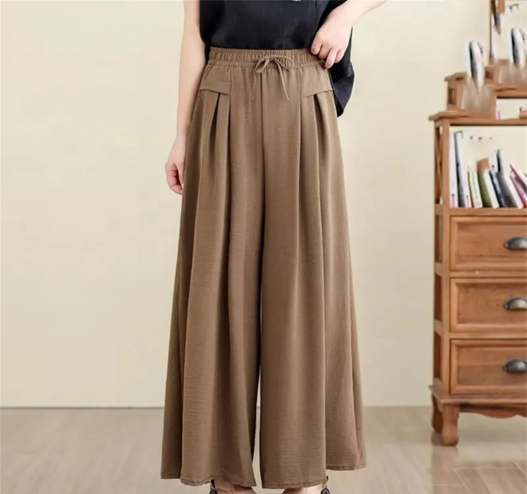 Women's High-Waisted Wide-Leg Pants, Loose Cotton and Linen Cropped Pants, Thin Harem Pants