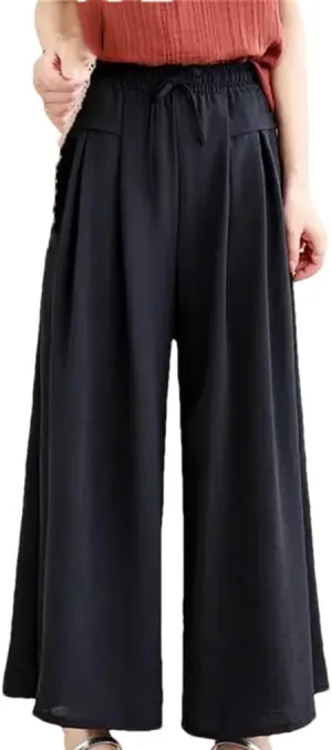 Women's High-Waisted Wide-Leg Pants, Loose Cotton and Linen Cropped Pants, Thin Harem Pants