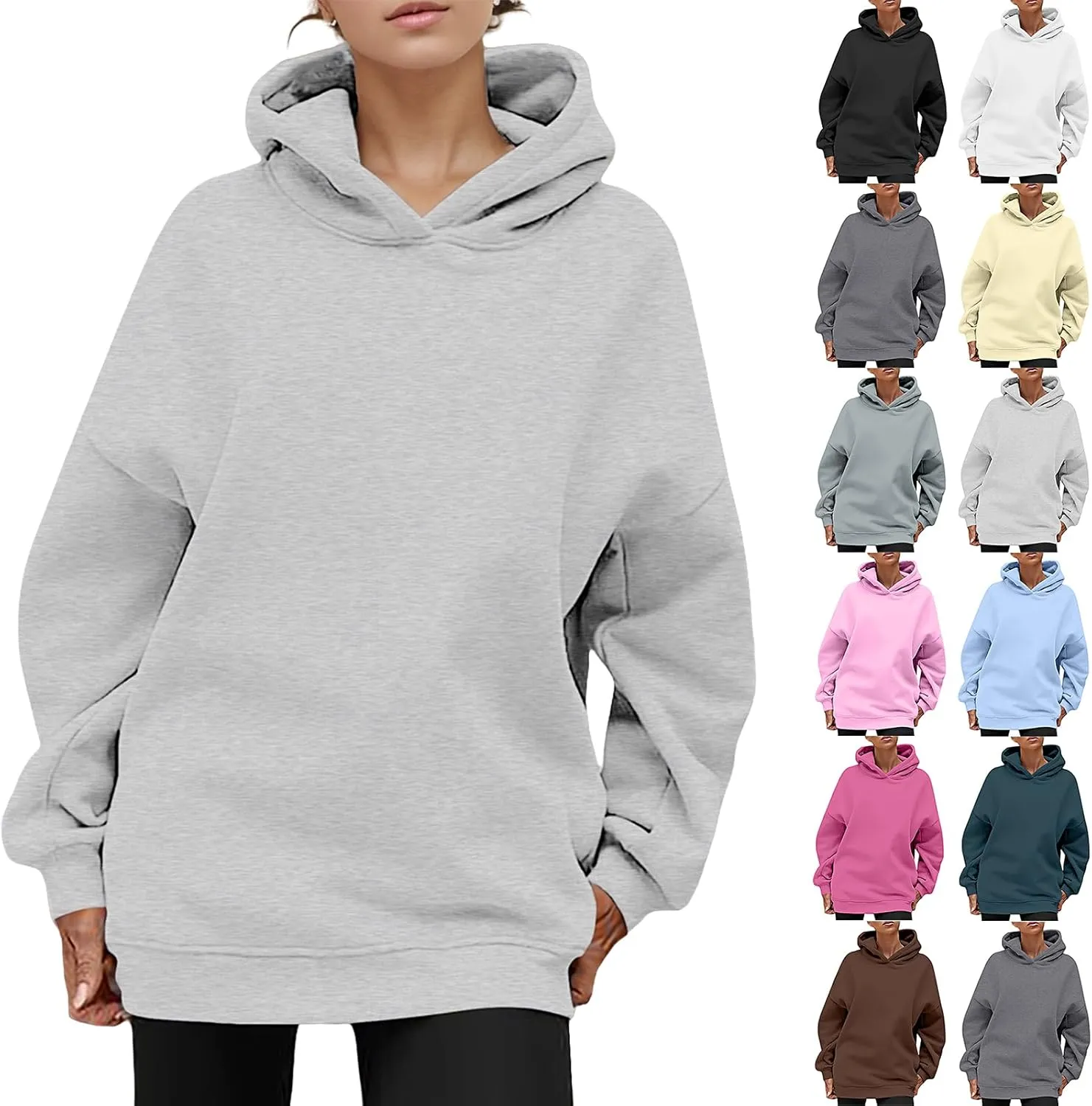 Womens Hoodies Oversized Sweatshirt Drop Shoulder Long Sleeve Fleece Hooded Pullover Sweatshirts Comfy Sweatshirts