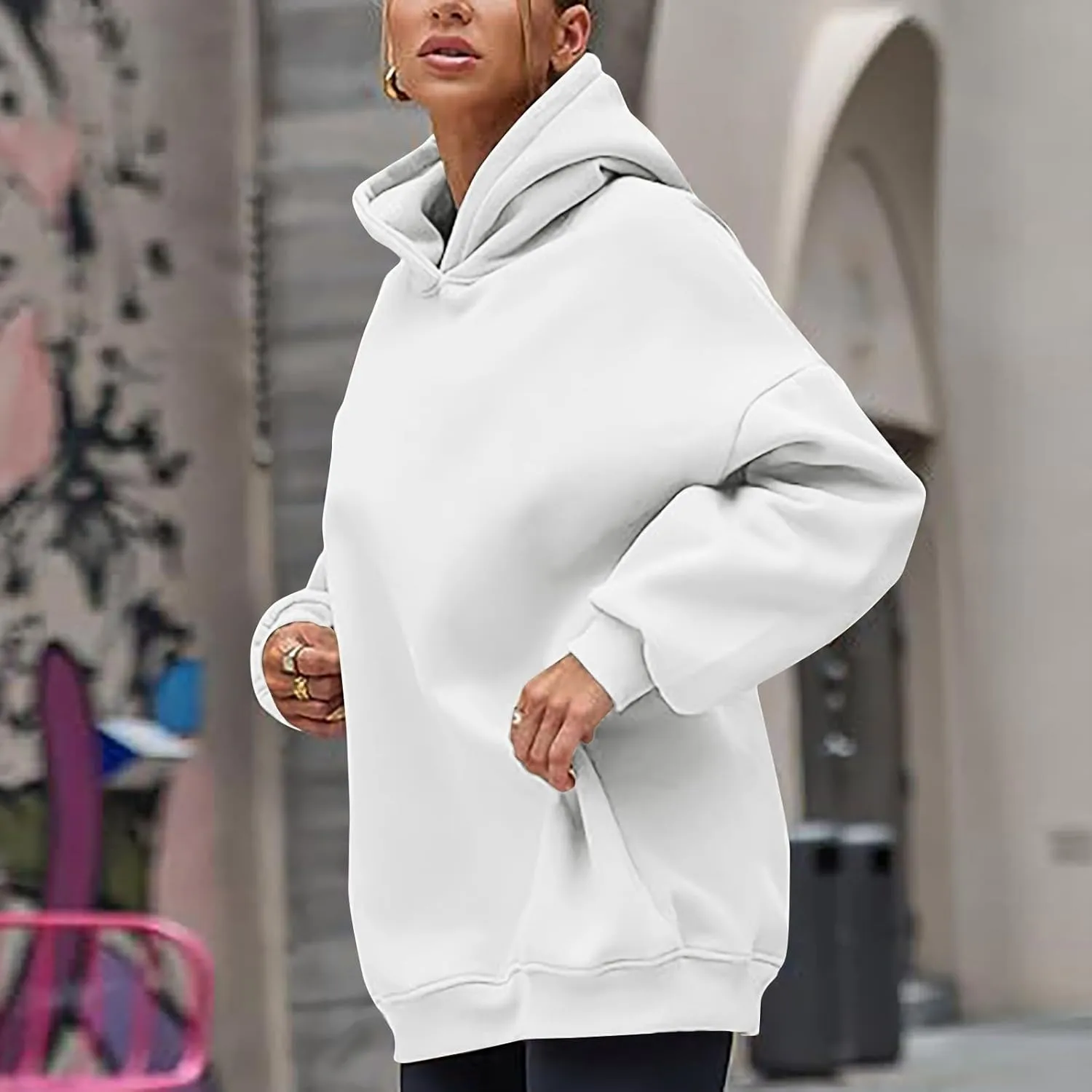 Womens Hoodies Oversized Sweatshirt Drop Shoulder Long Sleeve Fleece Hooded Pullover Sweatshirts Comfy Sweatshirts