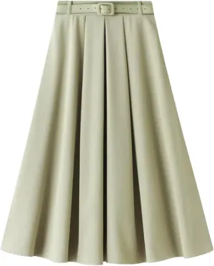 Women's Korean Style Spring High Waist A - Line Midi Skirt with Belt Women Elegant Long Skirt
