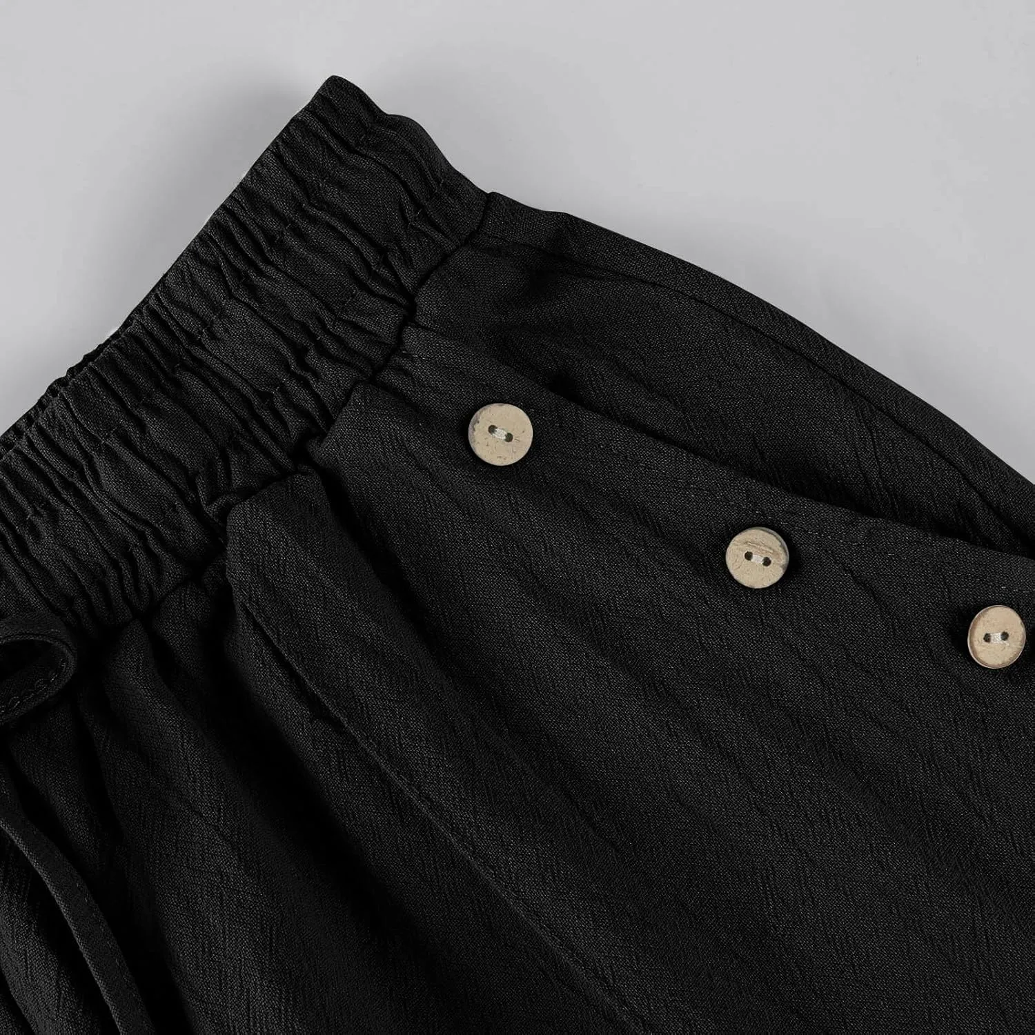 Womens Linen Wide Leg Pants Drawstring High Waist Casual Loose Trousers Summer Palazzo Beach Pants with Pockets