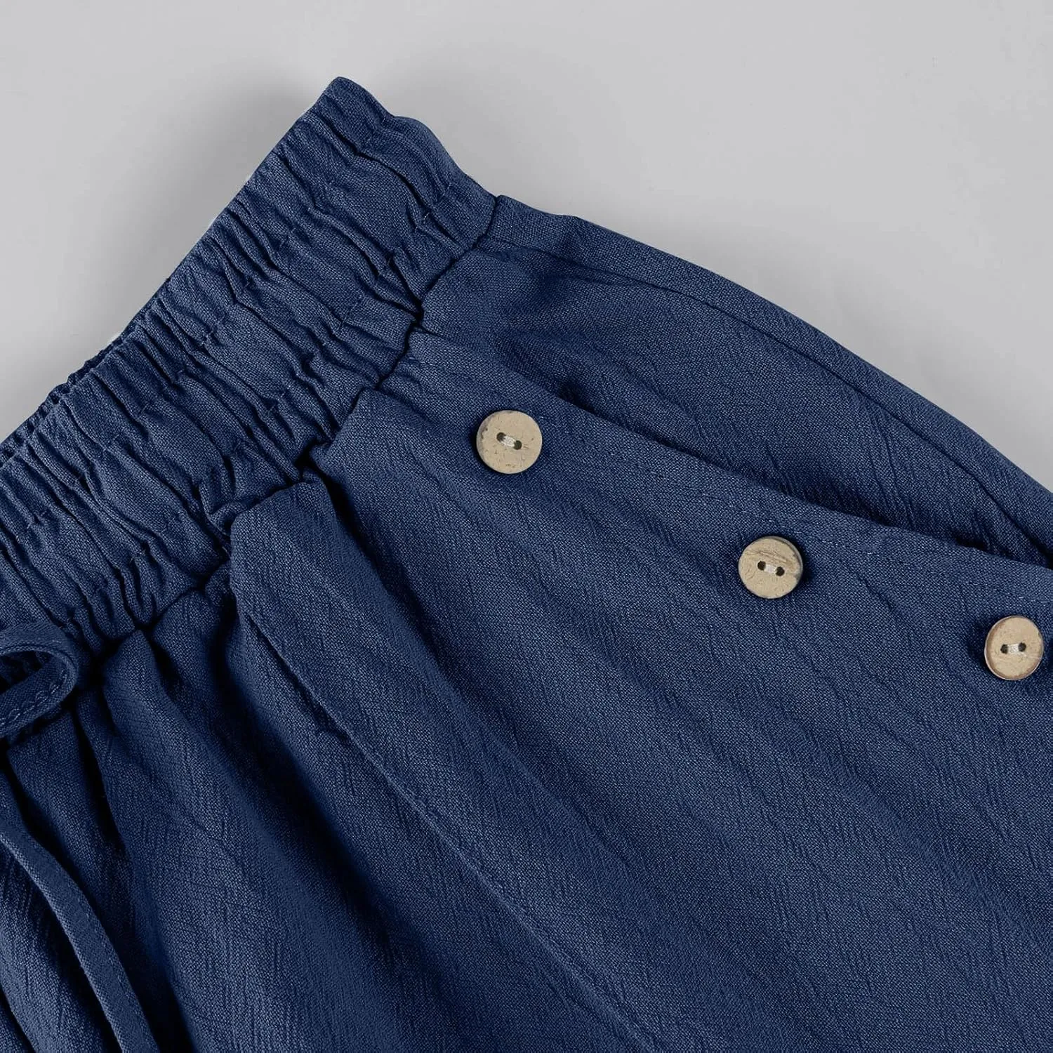 Womens Linen Wide Leg Pants Drawstring High Waist Casual Loose Trousers Summer Palazzo Beach Pants with Pockets