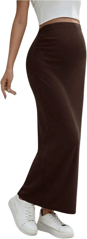 Women's Maternity High Waist Over The Belly Midi Maternity Pencil Skirt Split Hem Bodycon Skirt