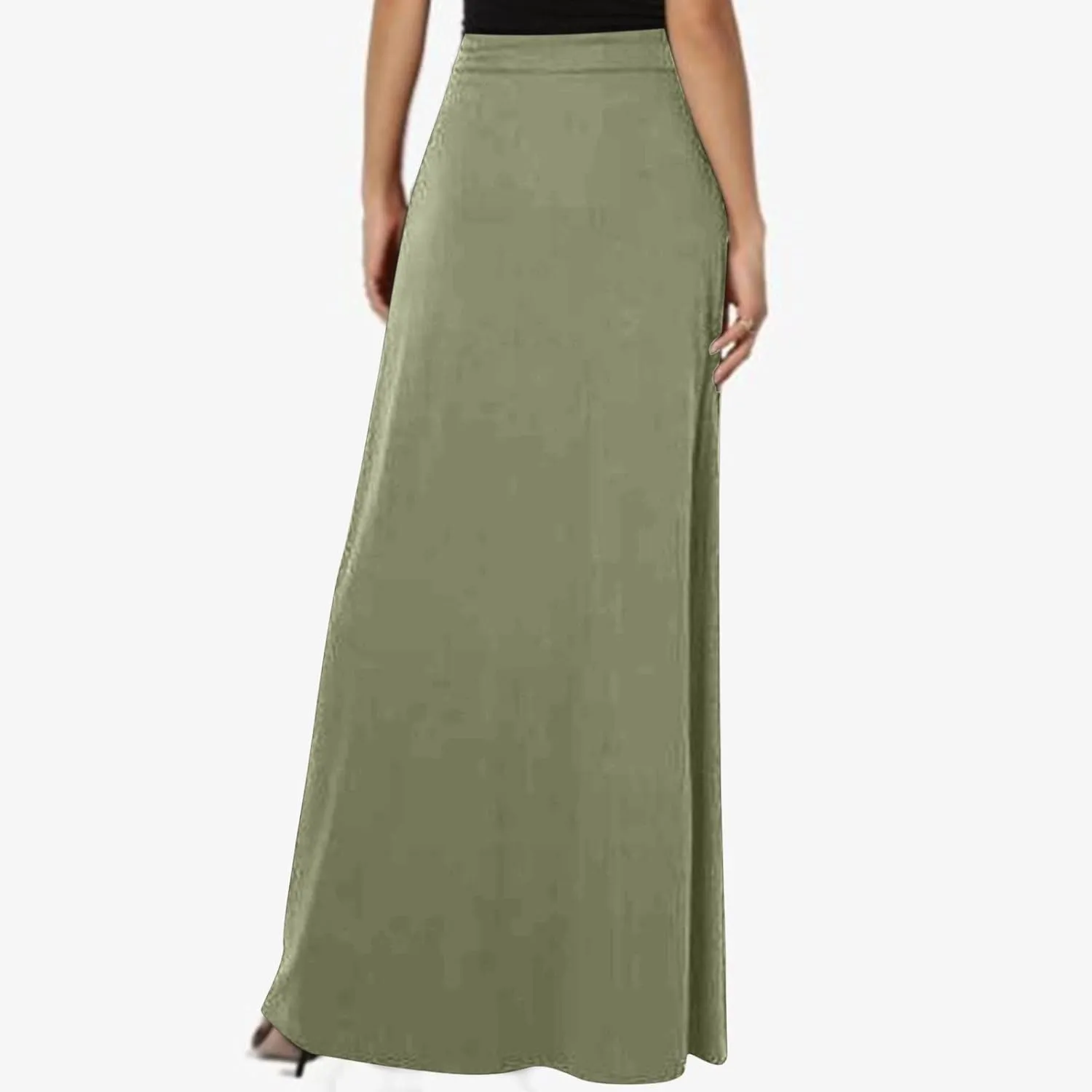 Womens Maxi Skirt Elastic Basic Solid Tie Dye Foldable High Waisted Midi Length Plus Size A-Line Skirts with Pockets