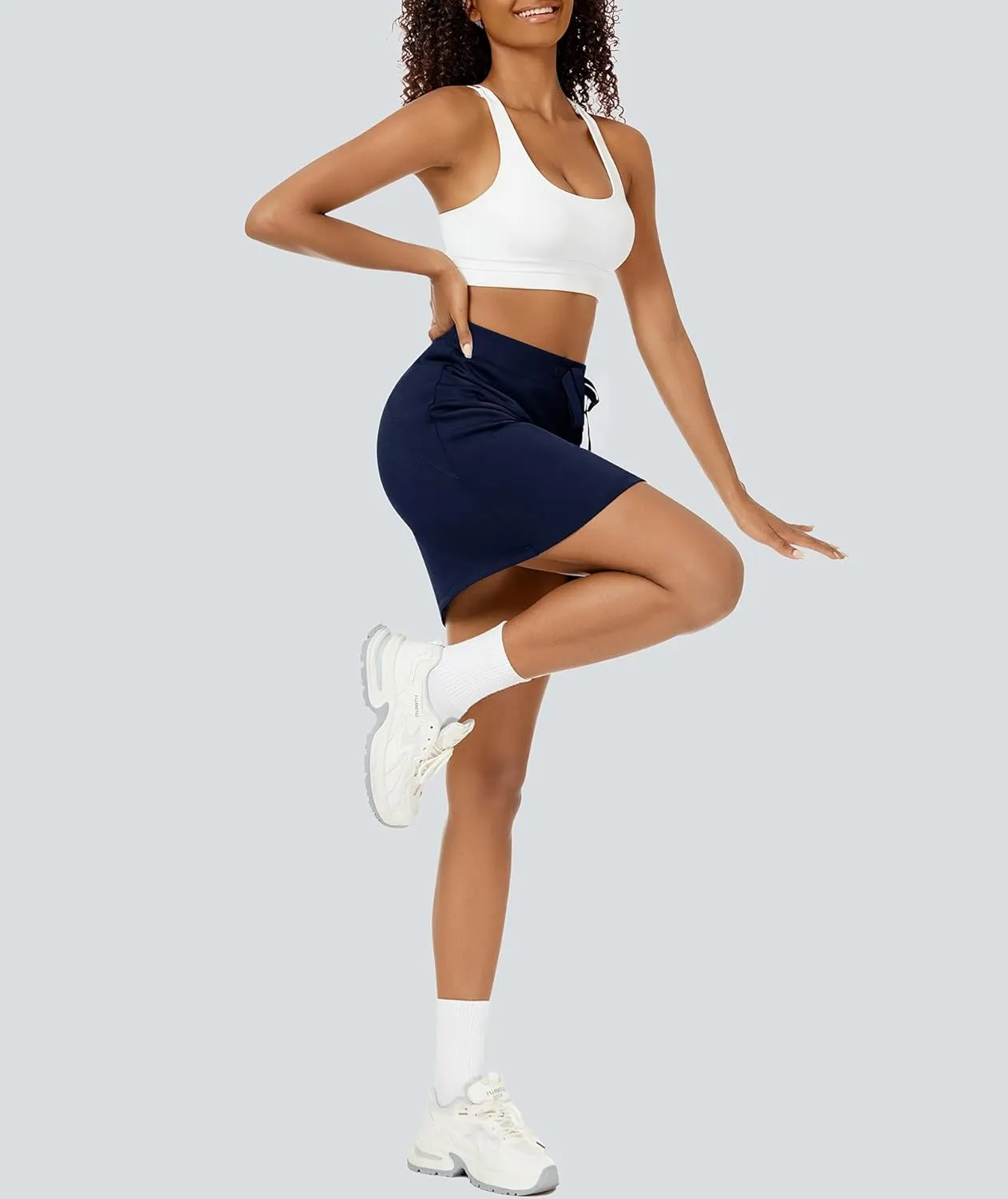 Women's Mini Skort Casual Drawstring High Waisted Short Sweat Skirt with Pockets