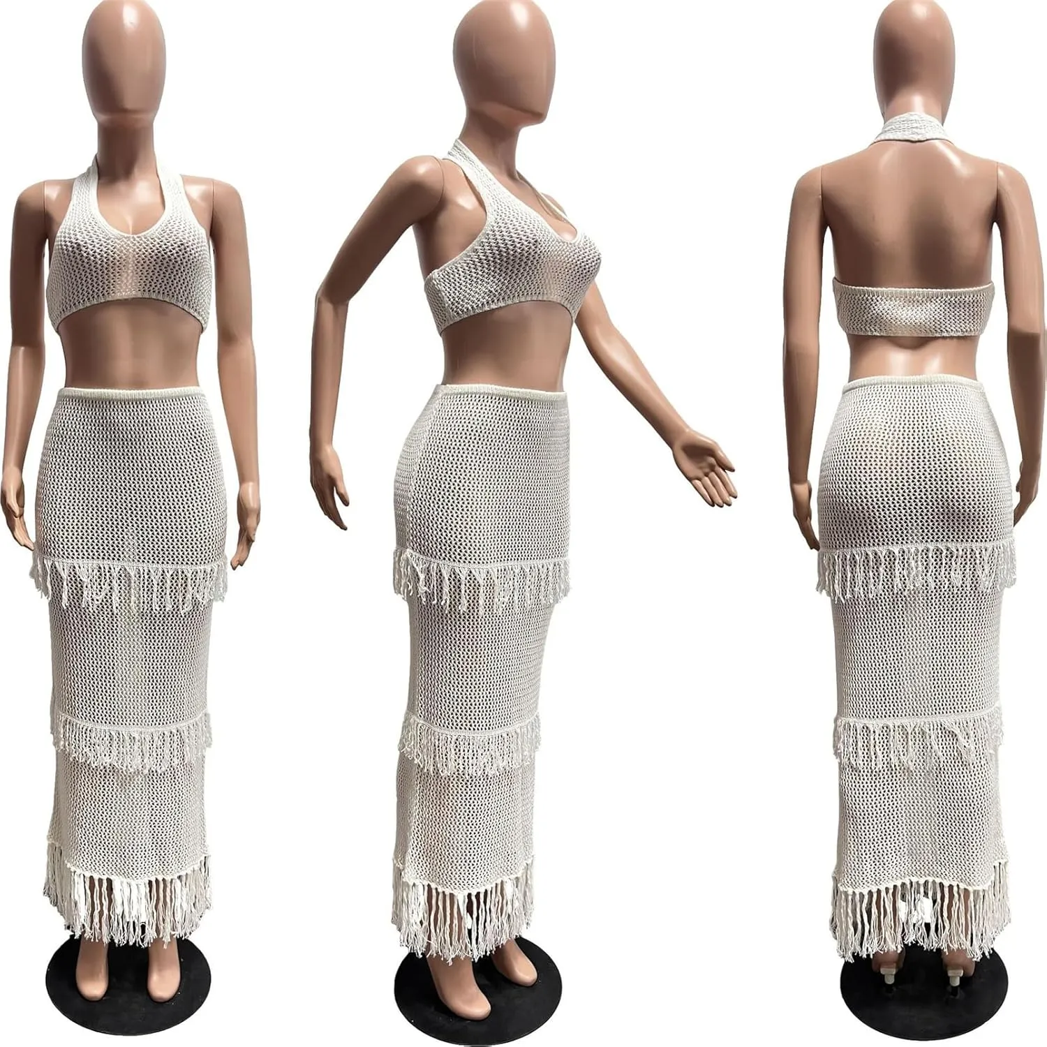 Womens Sexy 2 Pieces Knitted Tank Tops Bodycon Skirts Party Clubwear Dress Outfits Beach Cover Up Set