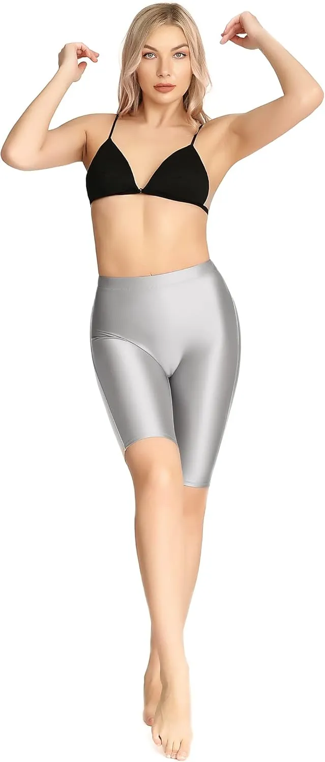 Women's Shiny Yoga Pilates Shorts Outdoor Quick Dry Pants Ultra High Rise Biker Leggings