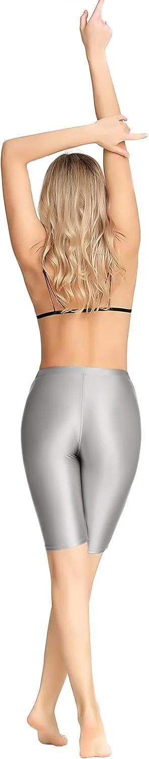 Women's Shiny Yoga Pilates Shorts Outdoor Quick Dry Pants Ultra High Rise Biker Leggings