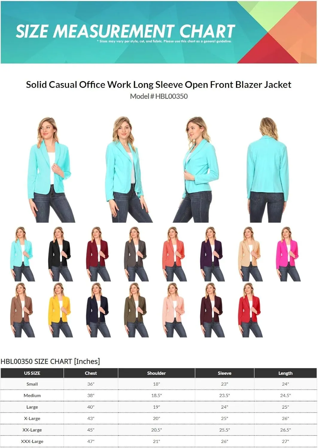 Women's Solid Casual Office Work Long Sleeve Open Front Blazer Jacket