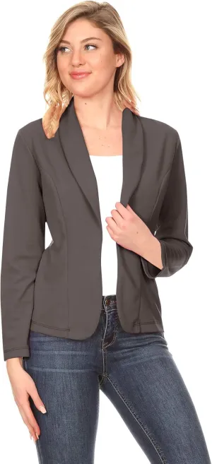 Women's Solid Casual Office Work Long Sleeve Open Front Blazer Jacket