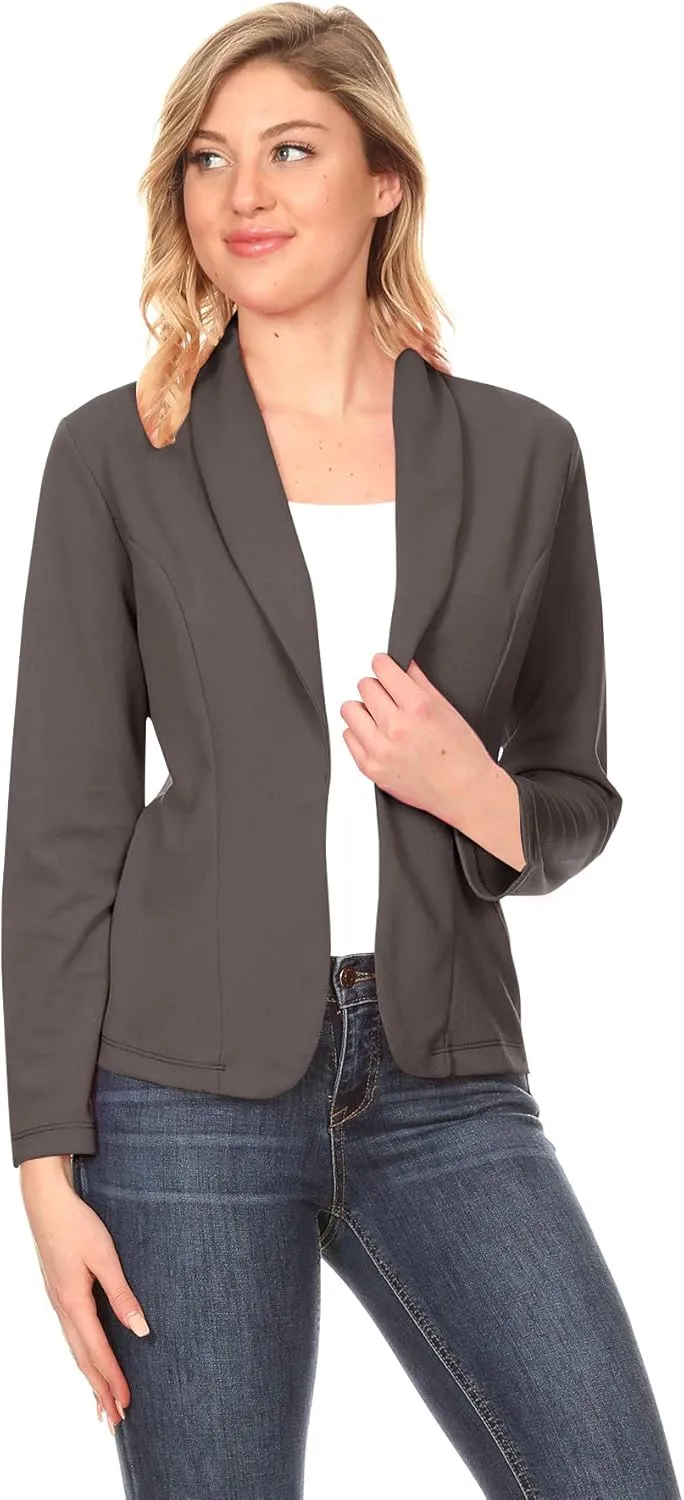 Women's Solid Casual Office Work Long Sleeve Open Front Blazer Jacket