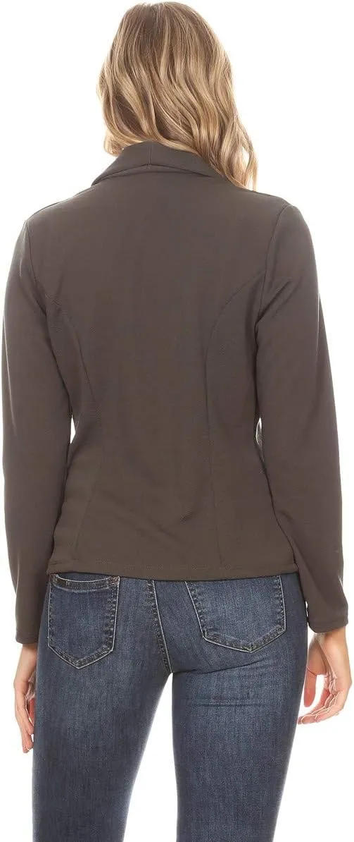 Women's Solid Casual Office Work Long Sleeve Open Front Blazer Jacket